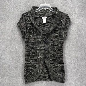 Agua Knit Cardigan Sweater womens size Large L Gray Short Sleeve Button collared